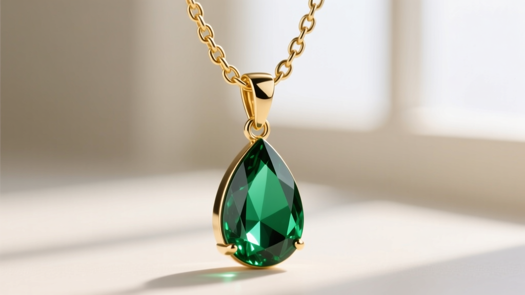 Close-up of a 1.2mm 14k solid gold box chain threaded through the bail of a forest green tourmaline teardrop pendant necklace.