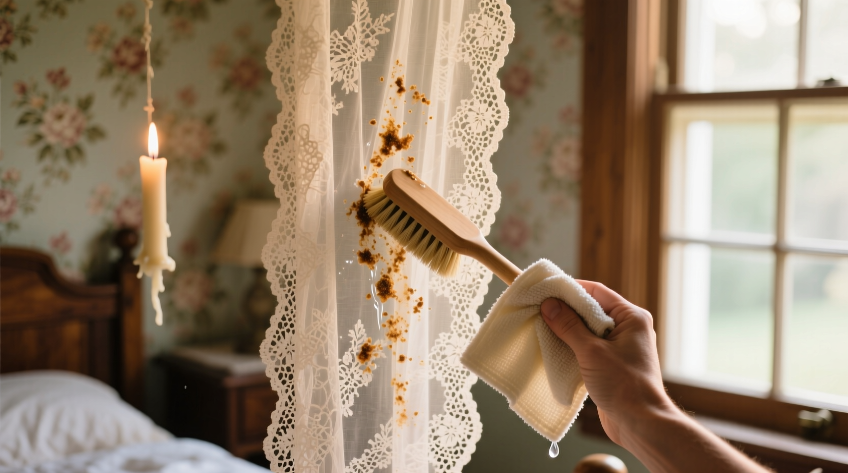 how to remove candle soot from lace curtains