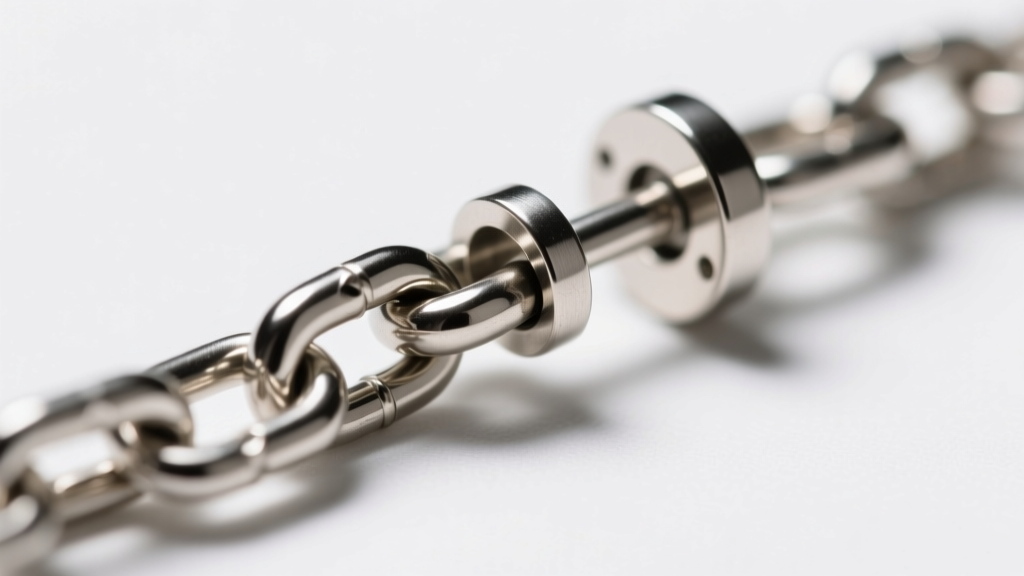 Macro photo of a 3mm stainless steel ball chain earring clasp mechanism, showing the interlocking ball and socket joint clearly