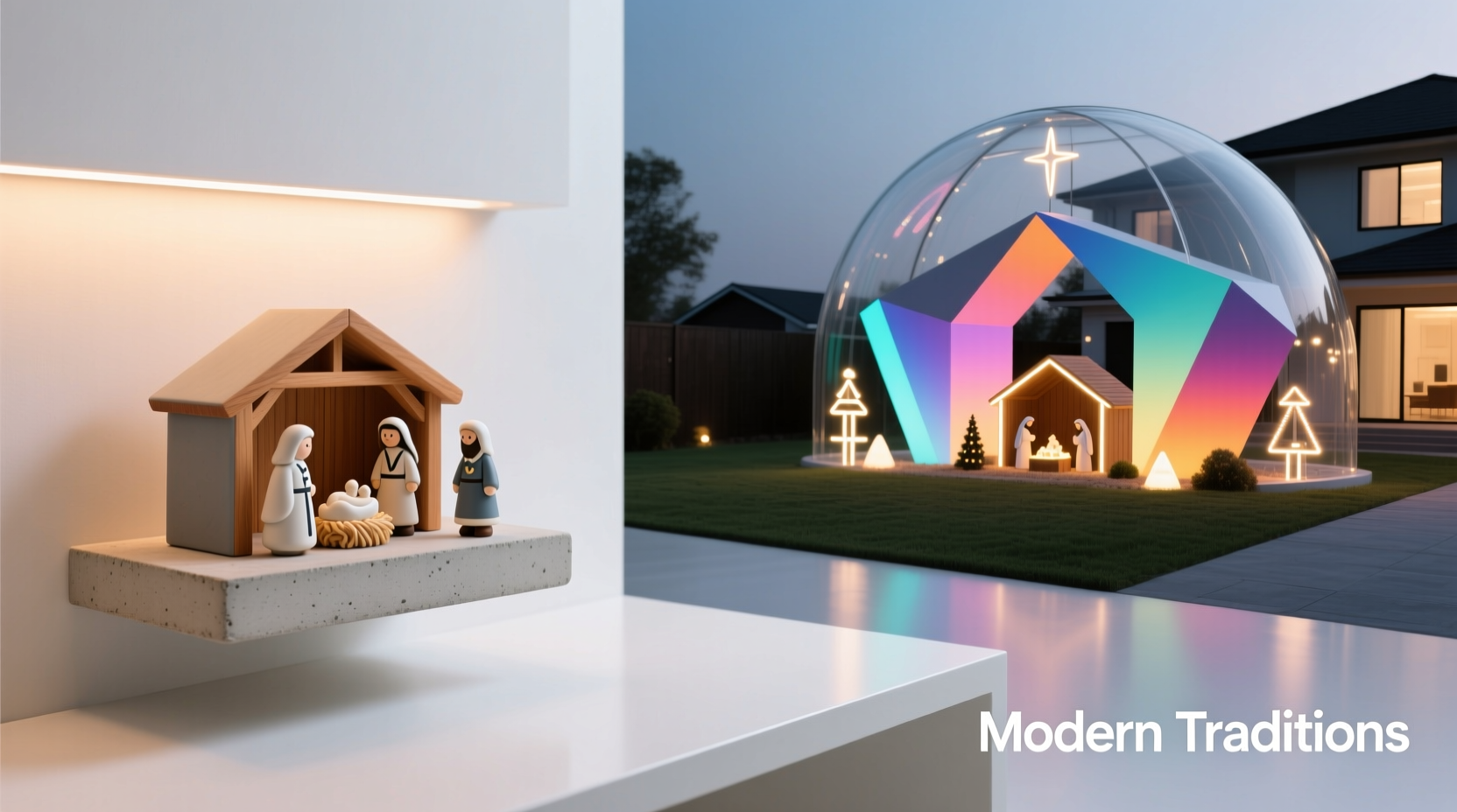 miniature nativity set vs full yard display which aligns with modern tastes