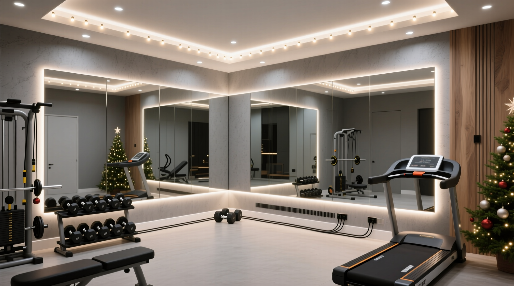 how to integrate christmas lights into a home gym setup without glare or tripping hazards