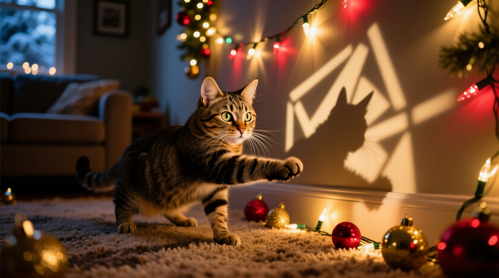 why does my cat bat at moving shadow patterns from christmas lights