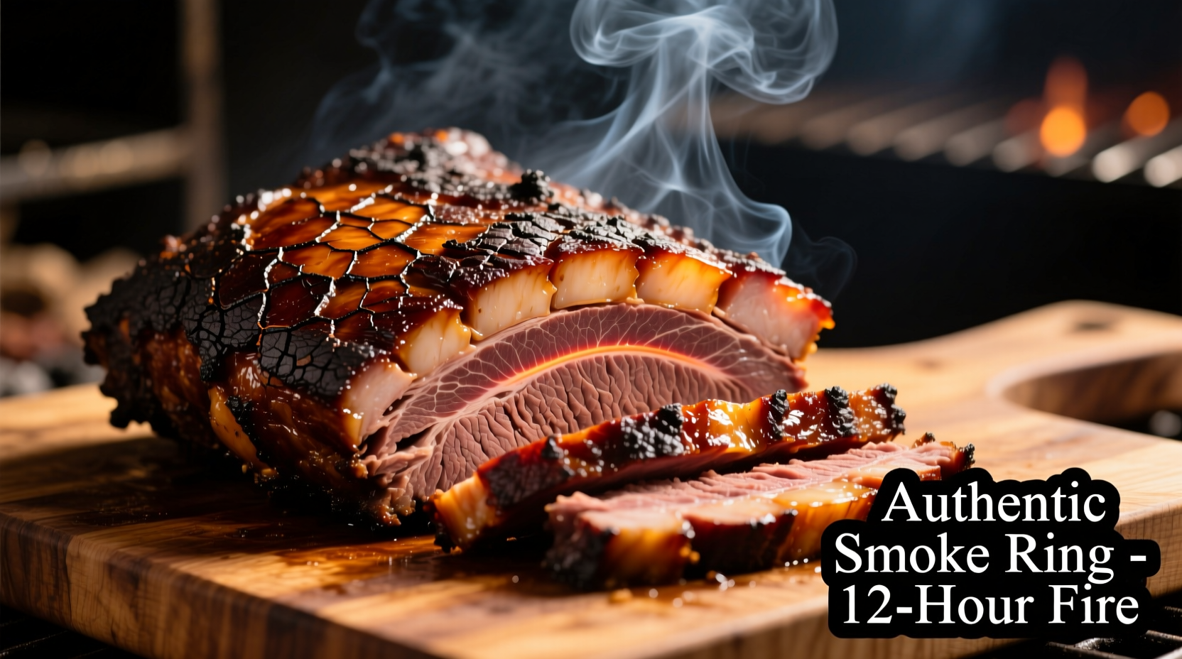 Perfectly smoked brisket with bark and smoke ring