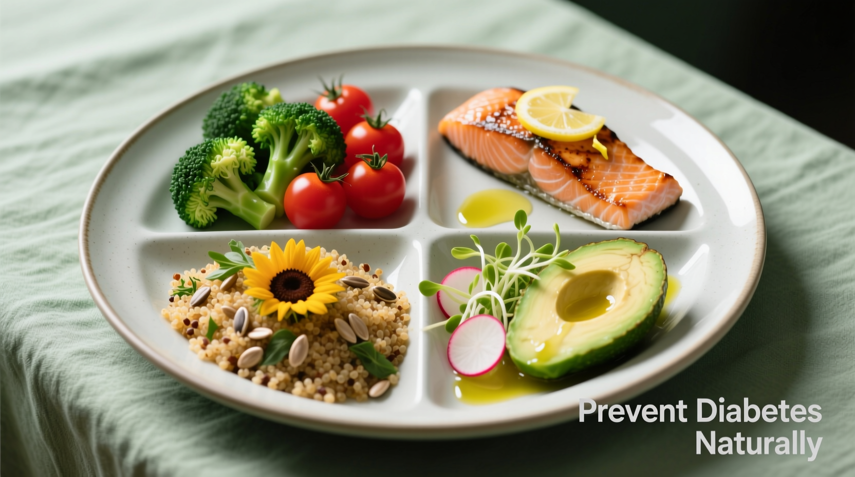 Plate with healthy food alternatives for diabetes prevention