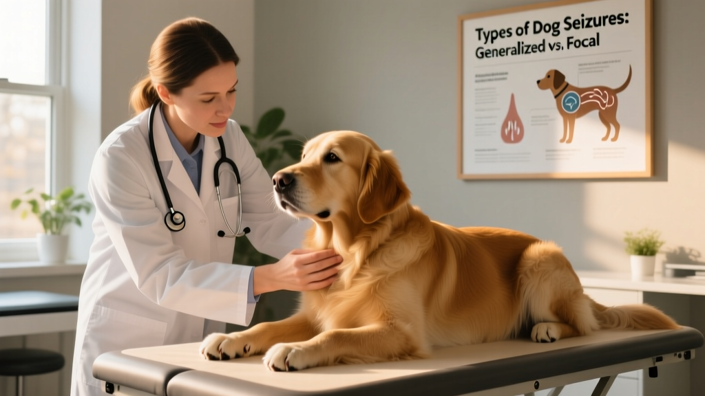 A veterinarian gently examining a dog during a routine checkup, highlighting professional care for neurological health