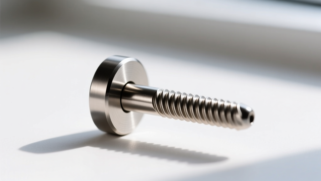 Macro shot of a 16-gauge titanium internally threaded flat back labret stud highlighting the precise threading on the metal post.