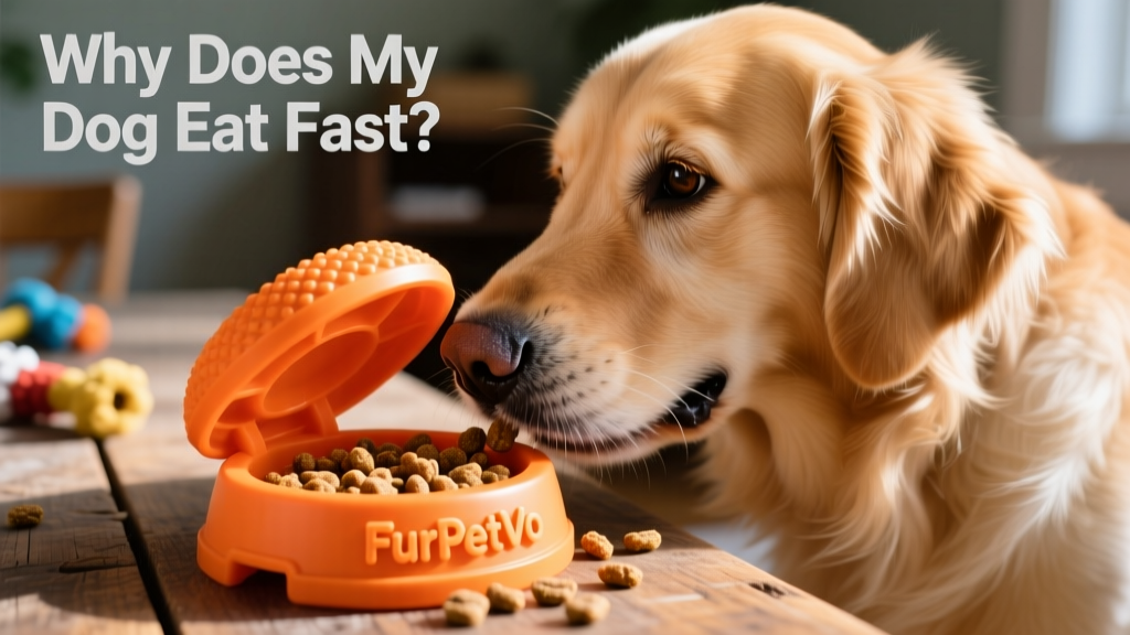 A close-up of a dog using a FurPetVo food puzzle toy, nudging a rubber lid to release kibble