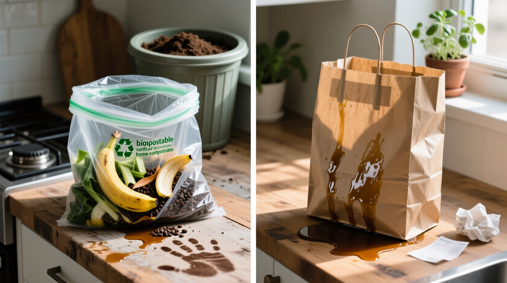 compostable trash bags vs paper bags for wet scraps