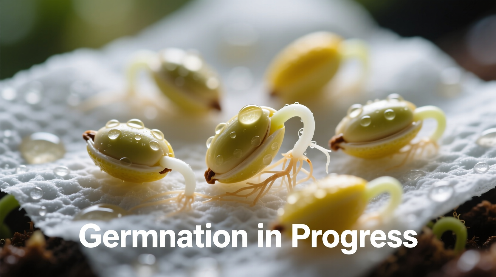 Lemon seeds sprouting on damp paper towel