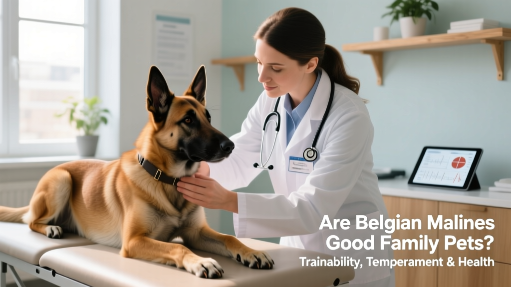 A veterinarian gently examining a Belgian Malinois during a routine wellness checkup