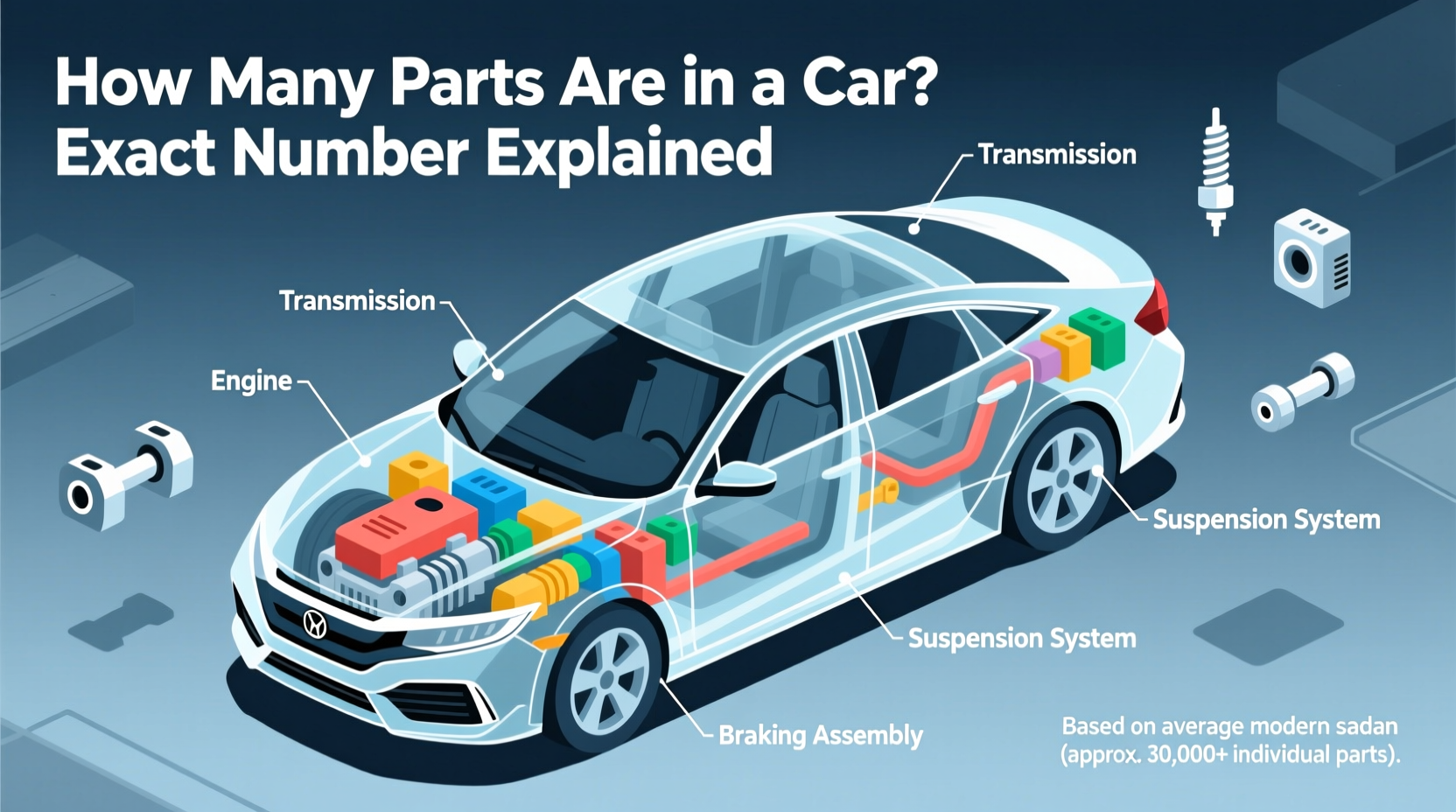 how many parts are in a car