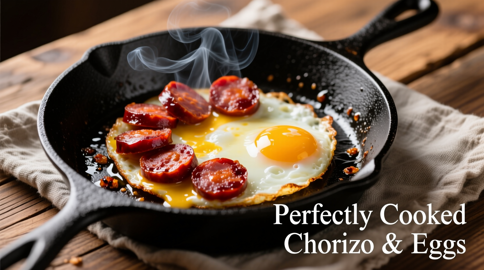 Perfectly cooked chorizo and eggs in cast iron skillet