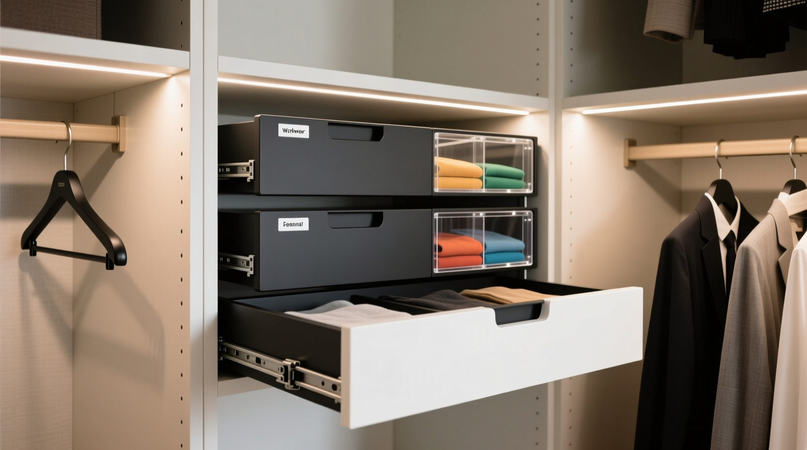 capsule wardrobe drawer system for irregular shelves