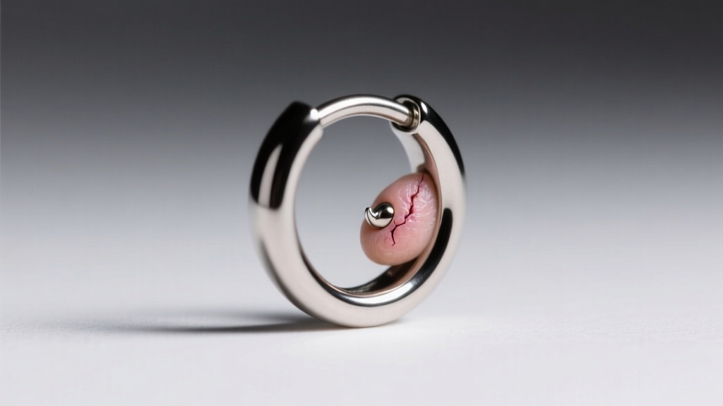 Studio close-up of a 6mm 18-gauge titanium small hoop earring hugging a healed tragus piercing under soft directional lighting