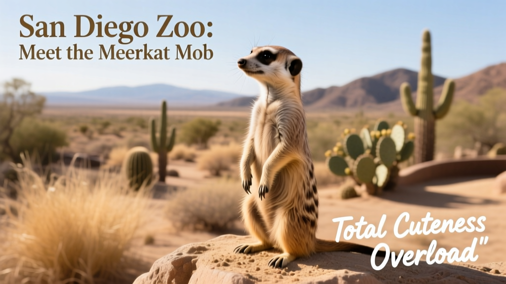 Meerkat standing tall on a rock ledge, scanning the horizon with intense focus