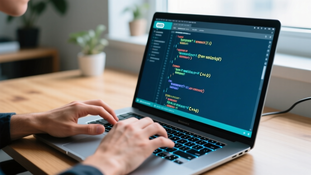 Developer hands typing C++ code on a mechanical keyboard with Arduino IDE open showing snprintf buffer overflow prevention