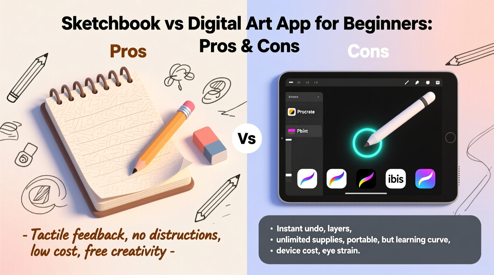 sketchbook vs digital art app for beginners pros and cons