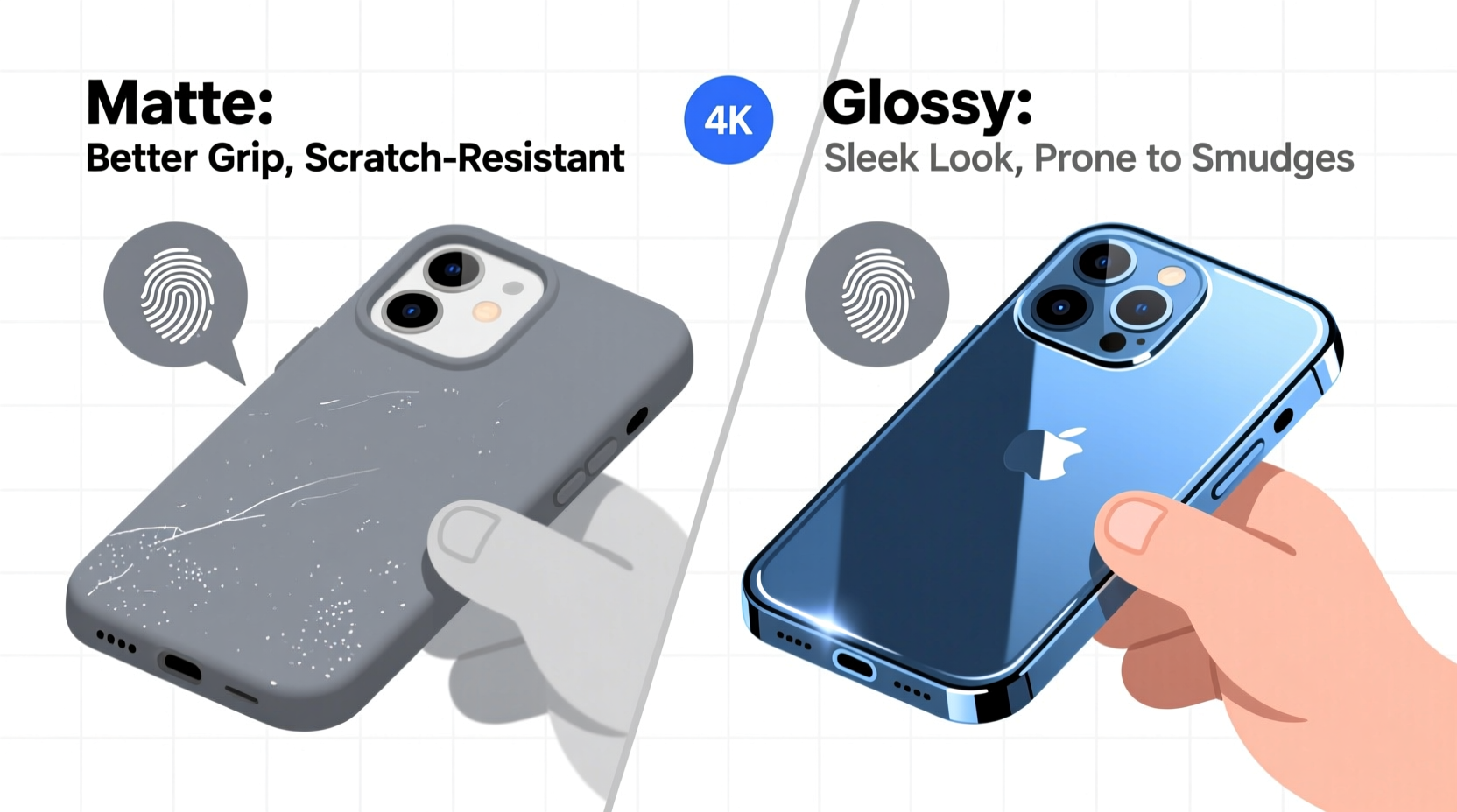 how to choose between matte and glossy finishes for smartphone cases based on grip and durability