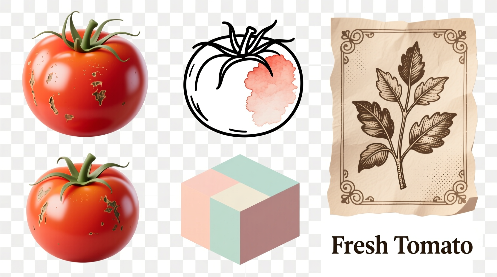 Collection of realistic tomato clip art in various styles