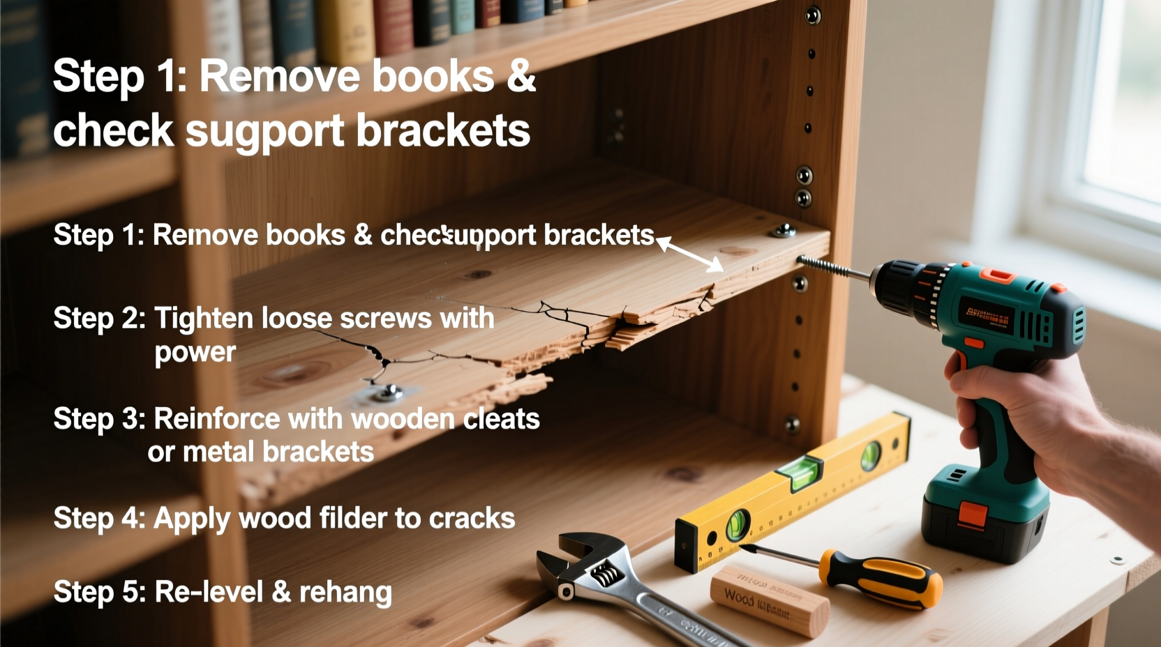 how to fix sagging shelves without replacing entire bookcase