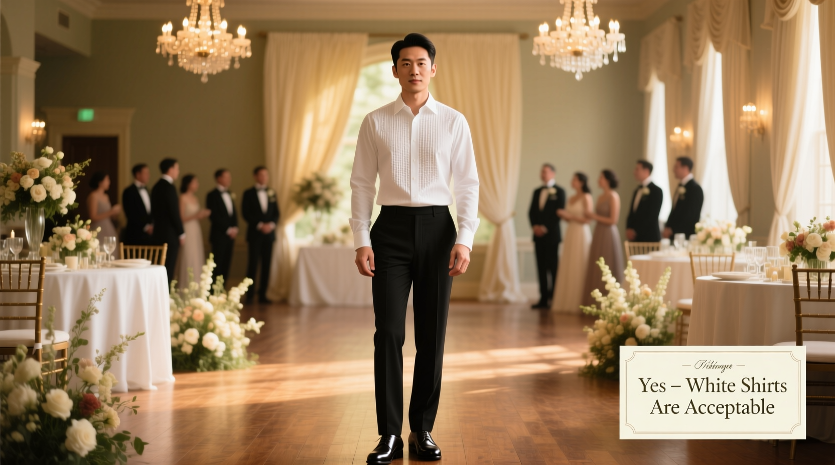 can guys wear white shirt to a wedding