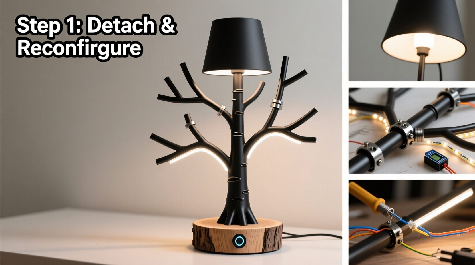 how to convert a standard lamp into a custom tree base light with adjustable brightness