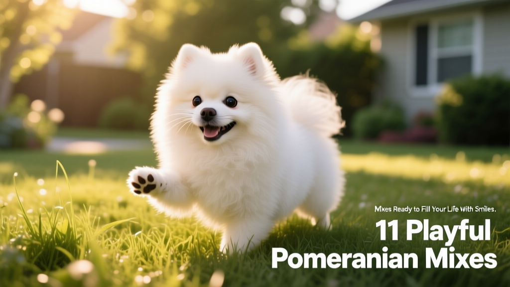 white Pomapoo on the grass