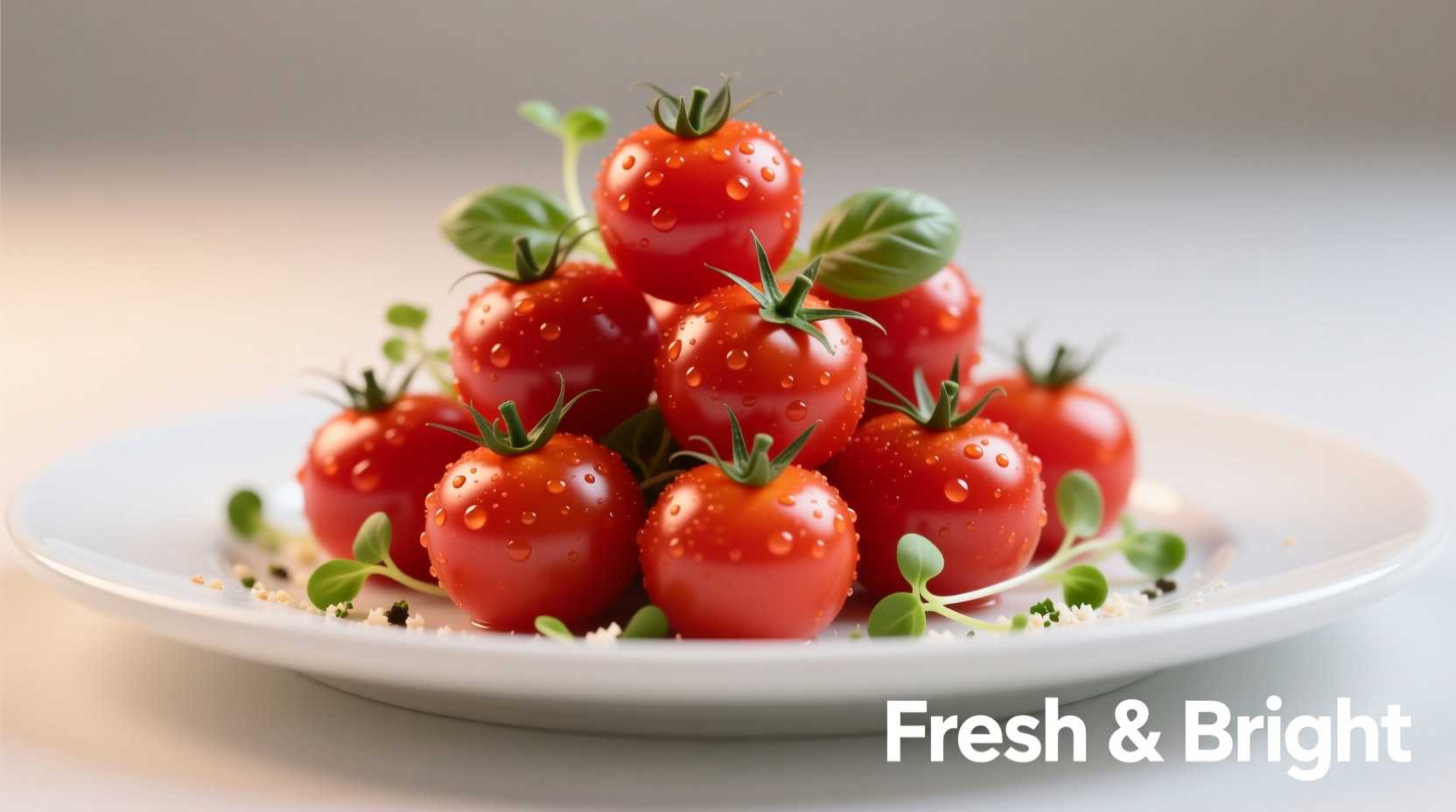 Colorful cherry tomato appetizers arranged on white platter