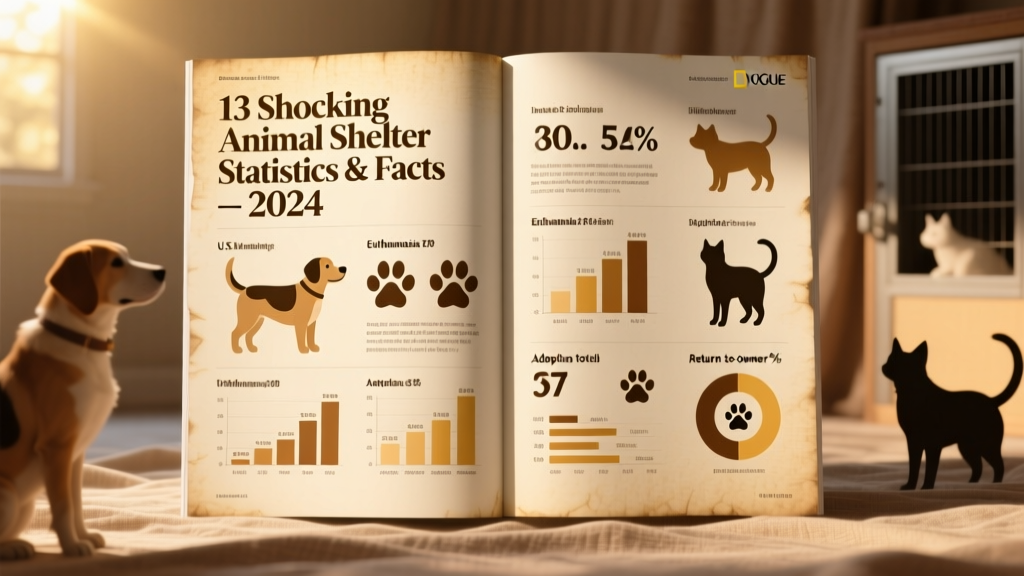 Infographic showing key U.S. shelter statistics: intake numbers, euthanasia rates, adoption totals, and return-to-owner data