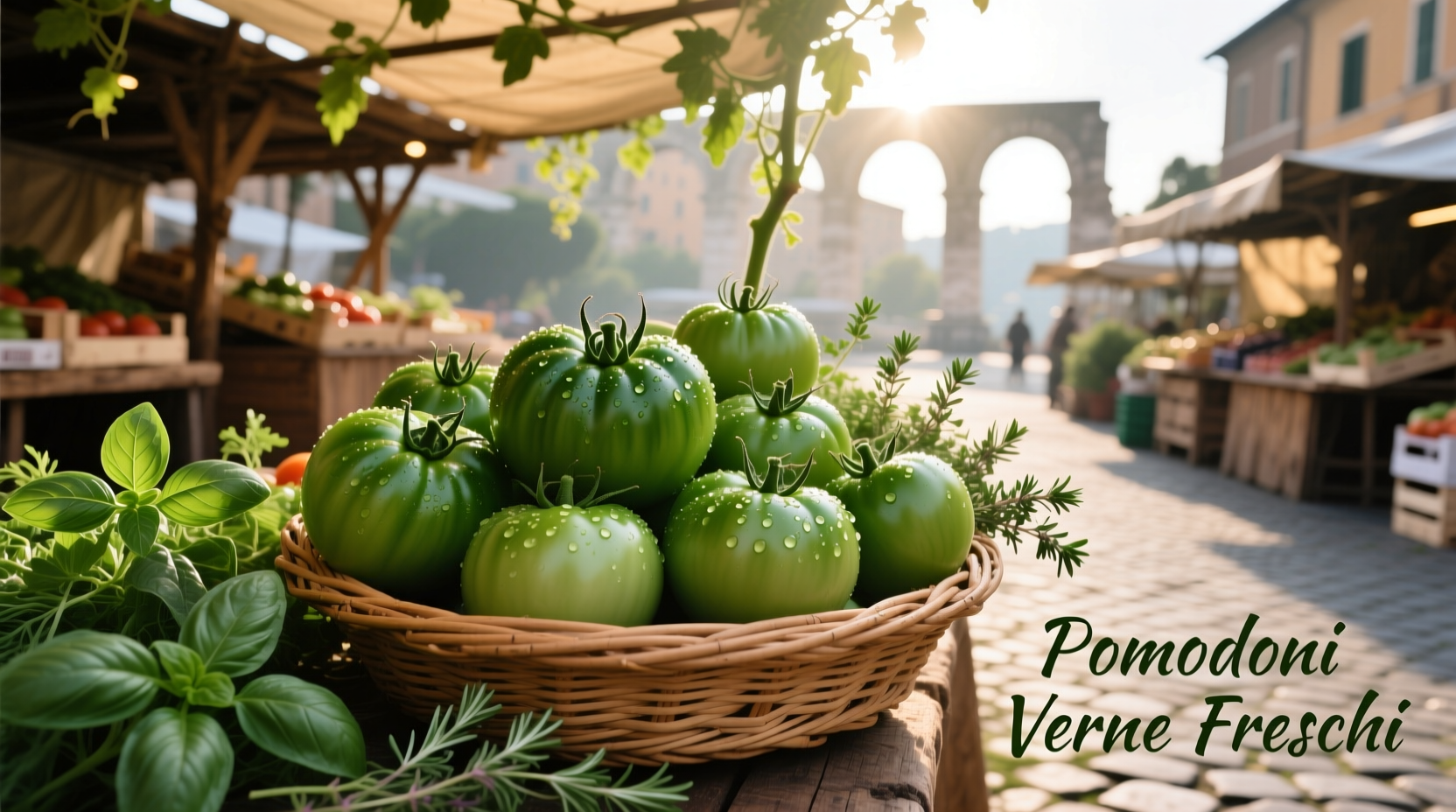 Fresh green tomatoes at Rome Farmers Market