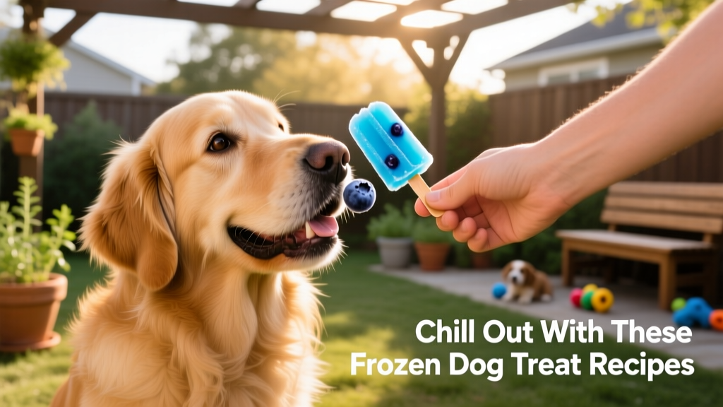 A happy dog gently taking a frozen treat from a person's hand