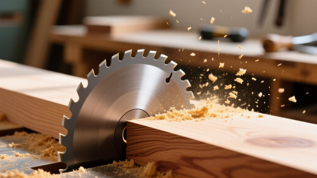 Close-up of a quarter-inch bandsaw blade cutting a tight radius curve into cherry wood, showing fine sawdust and precise technique
