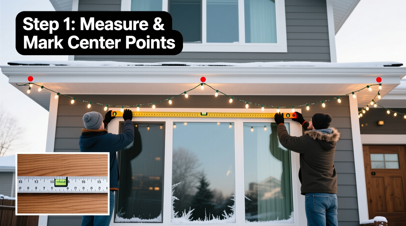 how to create symmetry when hanging christmas lights on windows and eaves