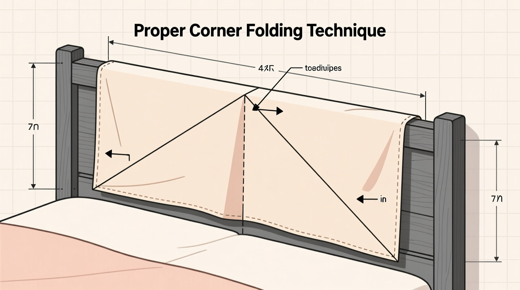Diagram showing proper corner folding technique for headboard fabric covering