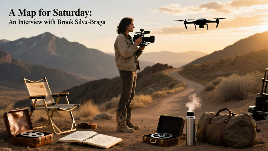 Brook Silva-Braga filming near mountains