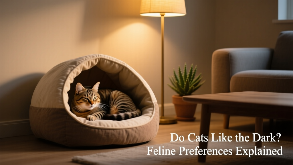A relaxed cat curled up in a cozy, dimly lit cat cave bed