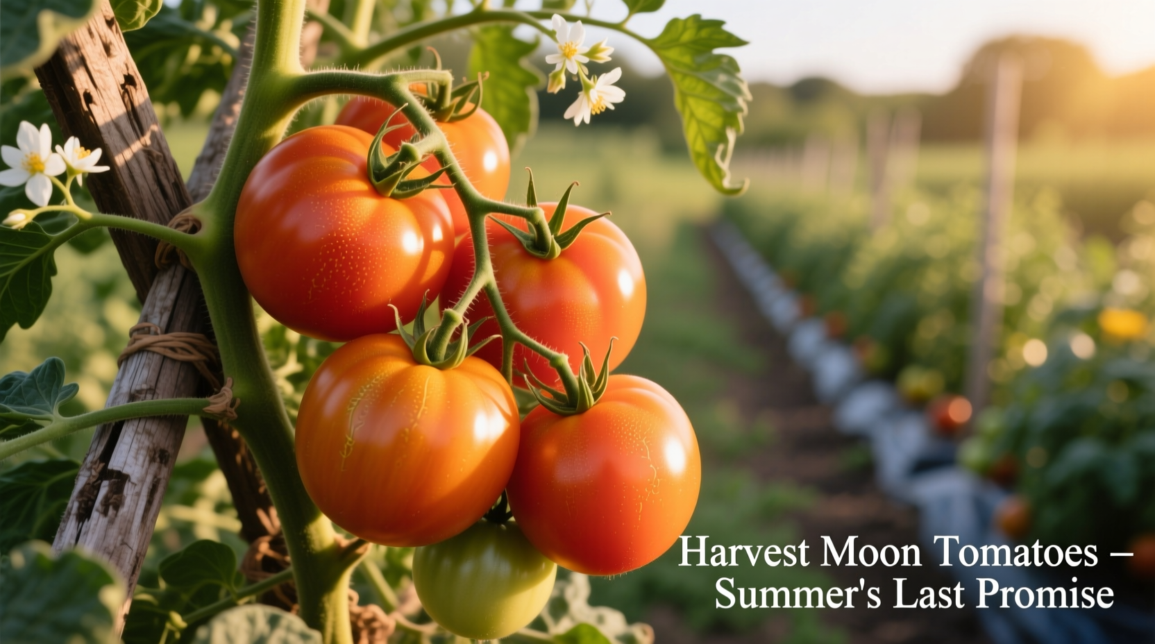 Ripe Harvest Moon tomatoes on vine with orange fruit