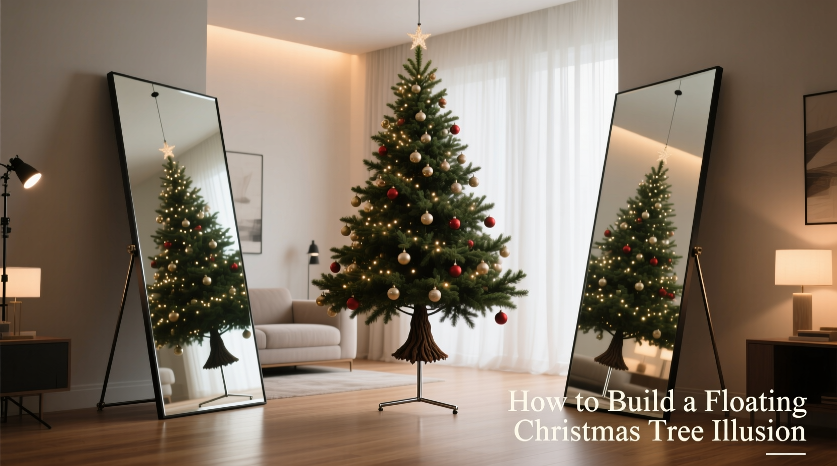 how to build a floating christmas tree illusion using mirrors and hidden supports
