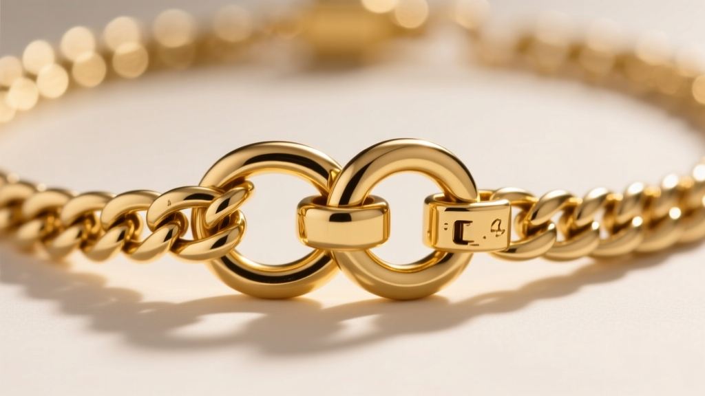 Close-up of a heavy-duty 14k gold box clasp with a figure-eight safety catch securing a thick 5mm solid figaro chain necklace.