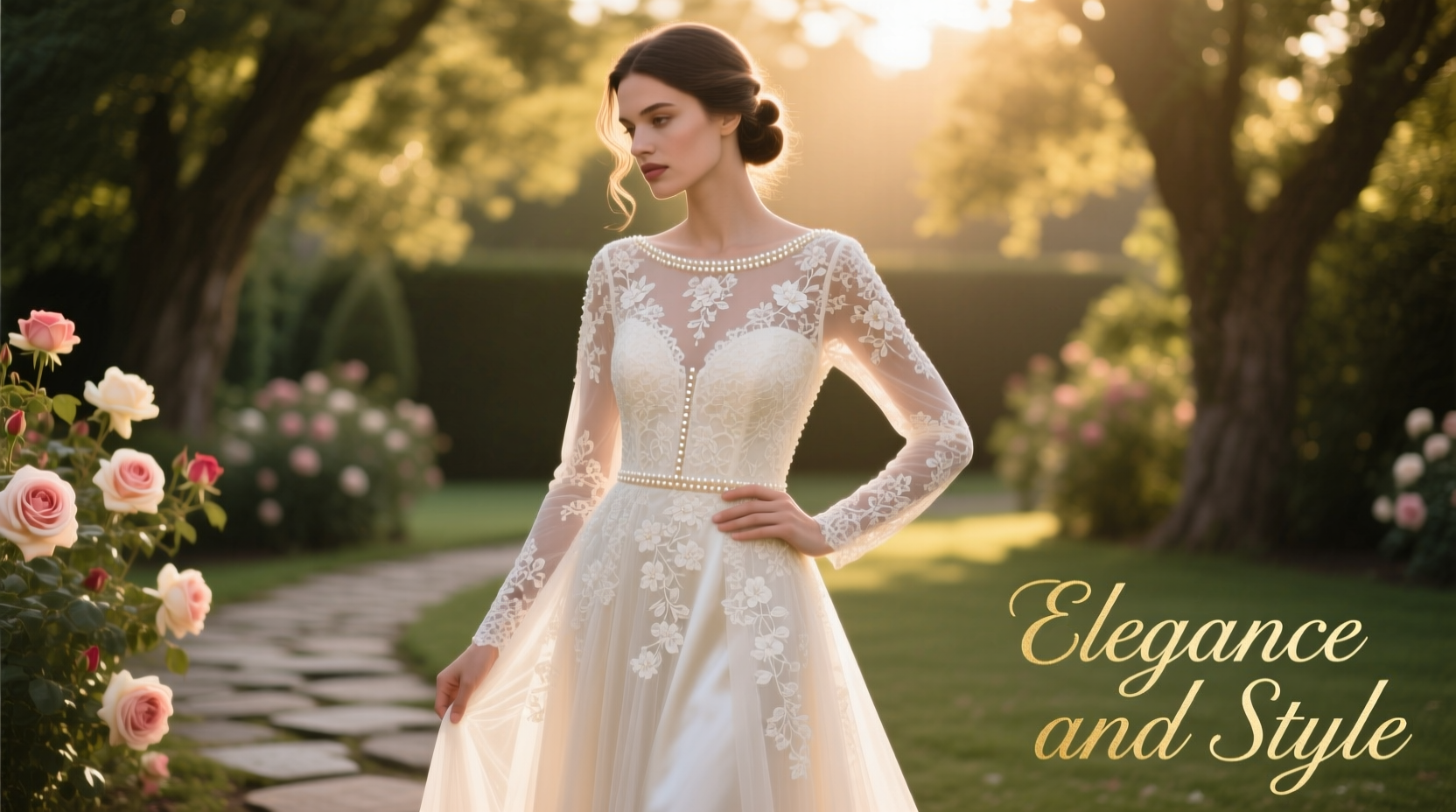a line lace wedding dress with sleeves
