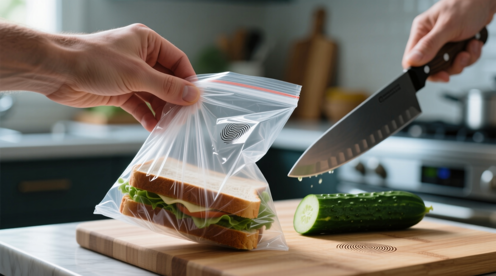 keep a plastic sandwich bag on your hand while cutting