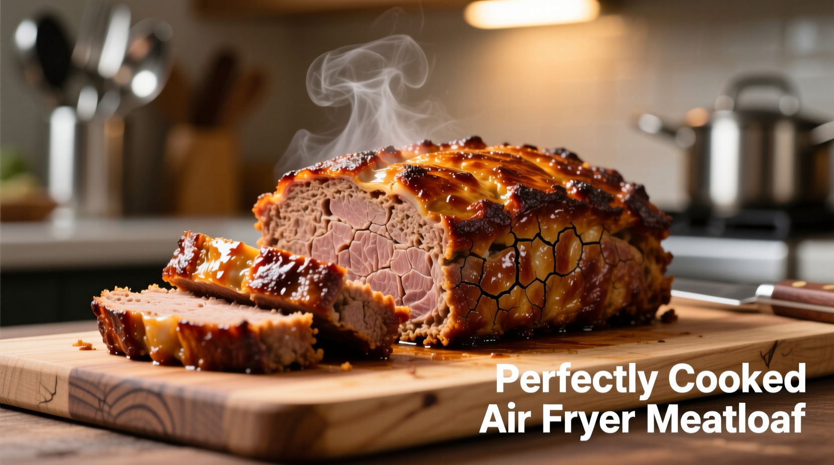 Perfectly cooked air fryer meatloaf with golden crust