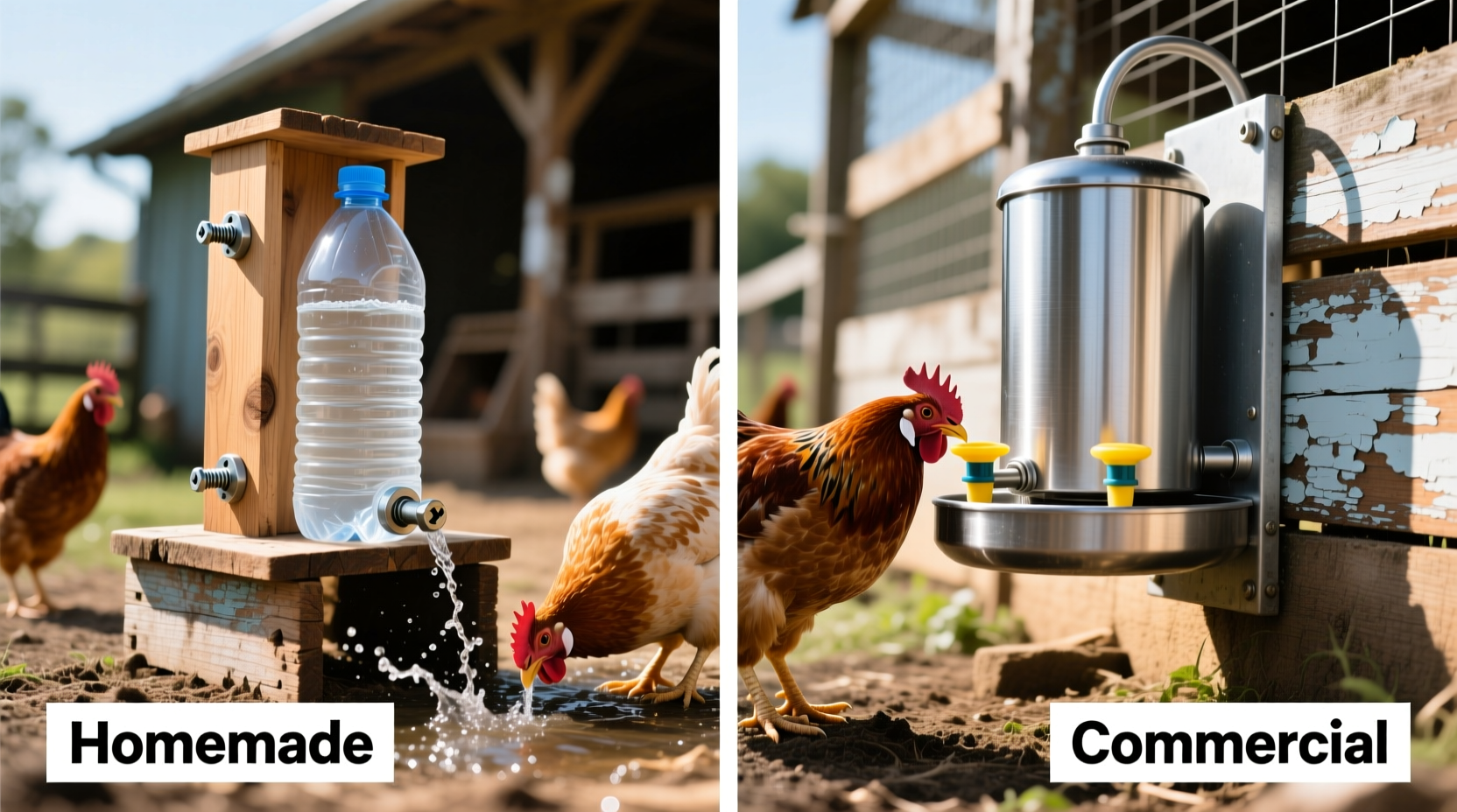 Comparison of homemade vs commercial chicken waterers