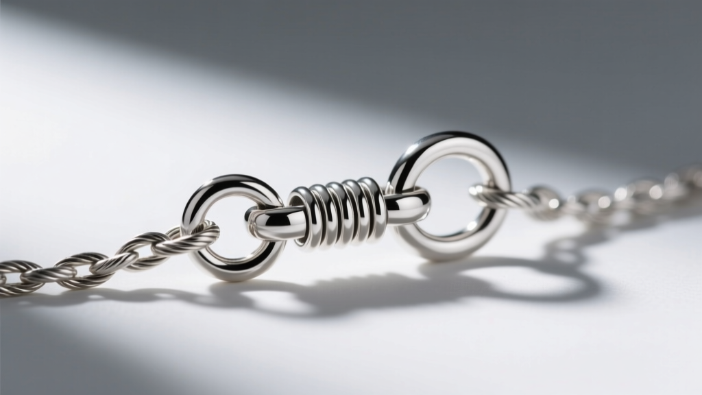 Macro shot of a sterling silver lobster clasp on a delicate cable chain, highlighting the spring mechanism and soldered jump ring