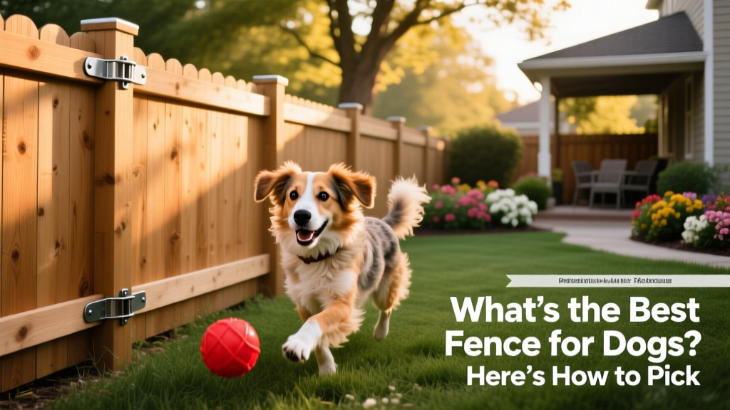 A happy medium-sized dog playing safely inside a well-constructed backyard fence