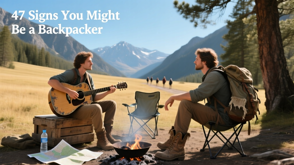 two backpackers with a guitar