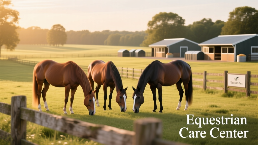 Horses grazing peacefully together in a spacious, well-fenced pasture