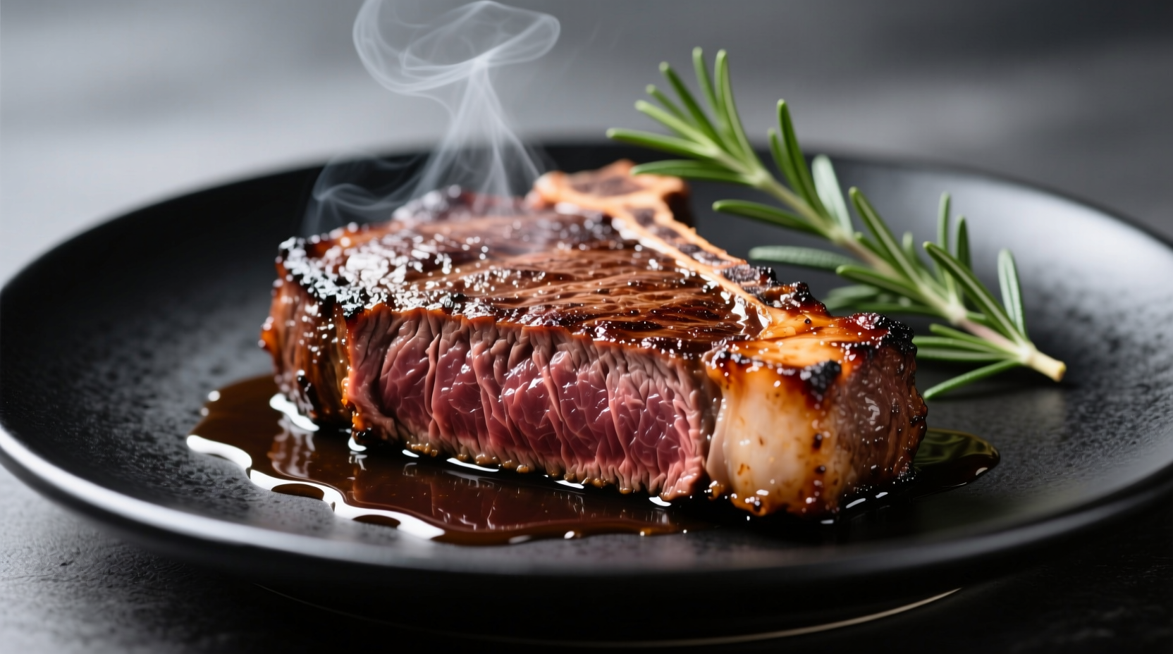 Perfectly seared ribeye steak with crust and juices