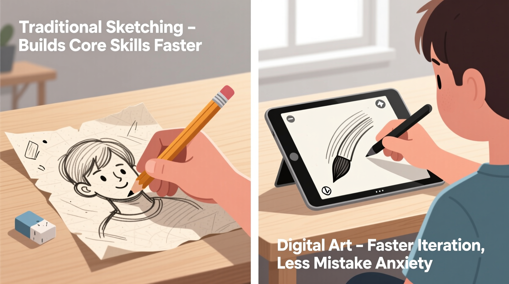 digital art vs traditional sketching for beginners which builds skills faster