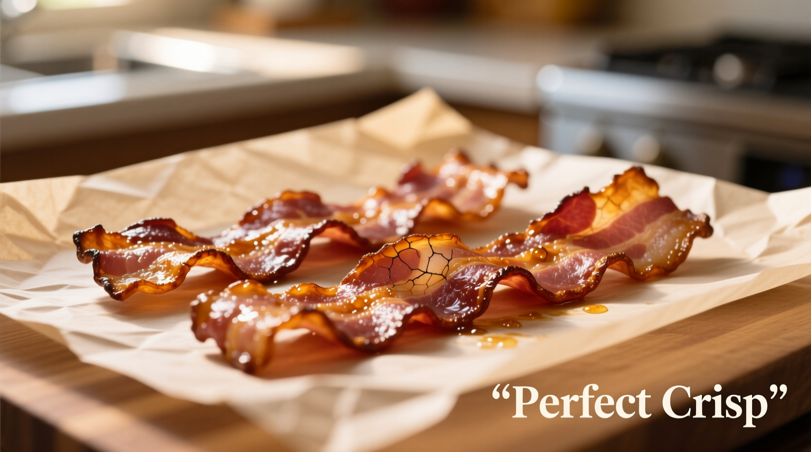 Oven-baked bacon on parchment paper showing perfect crispiness